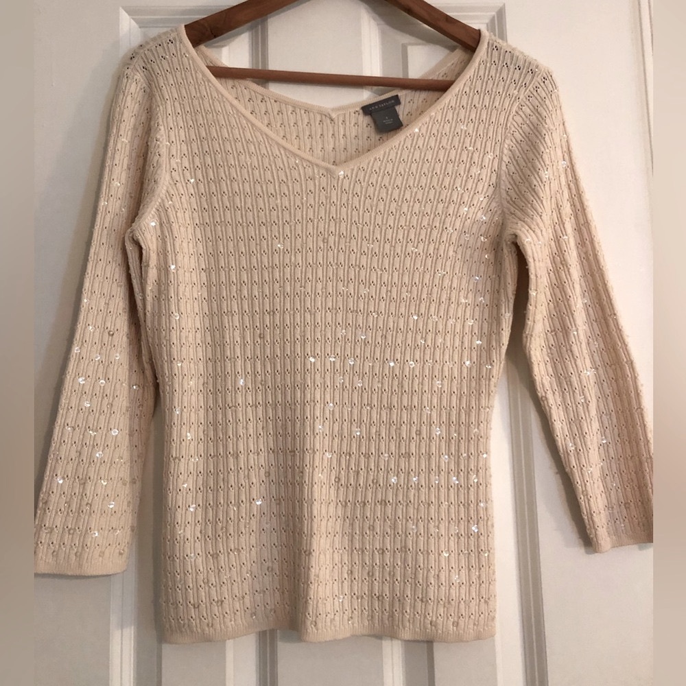 Cream Ann Taylor sequined sweater